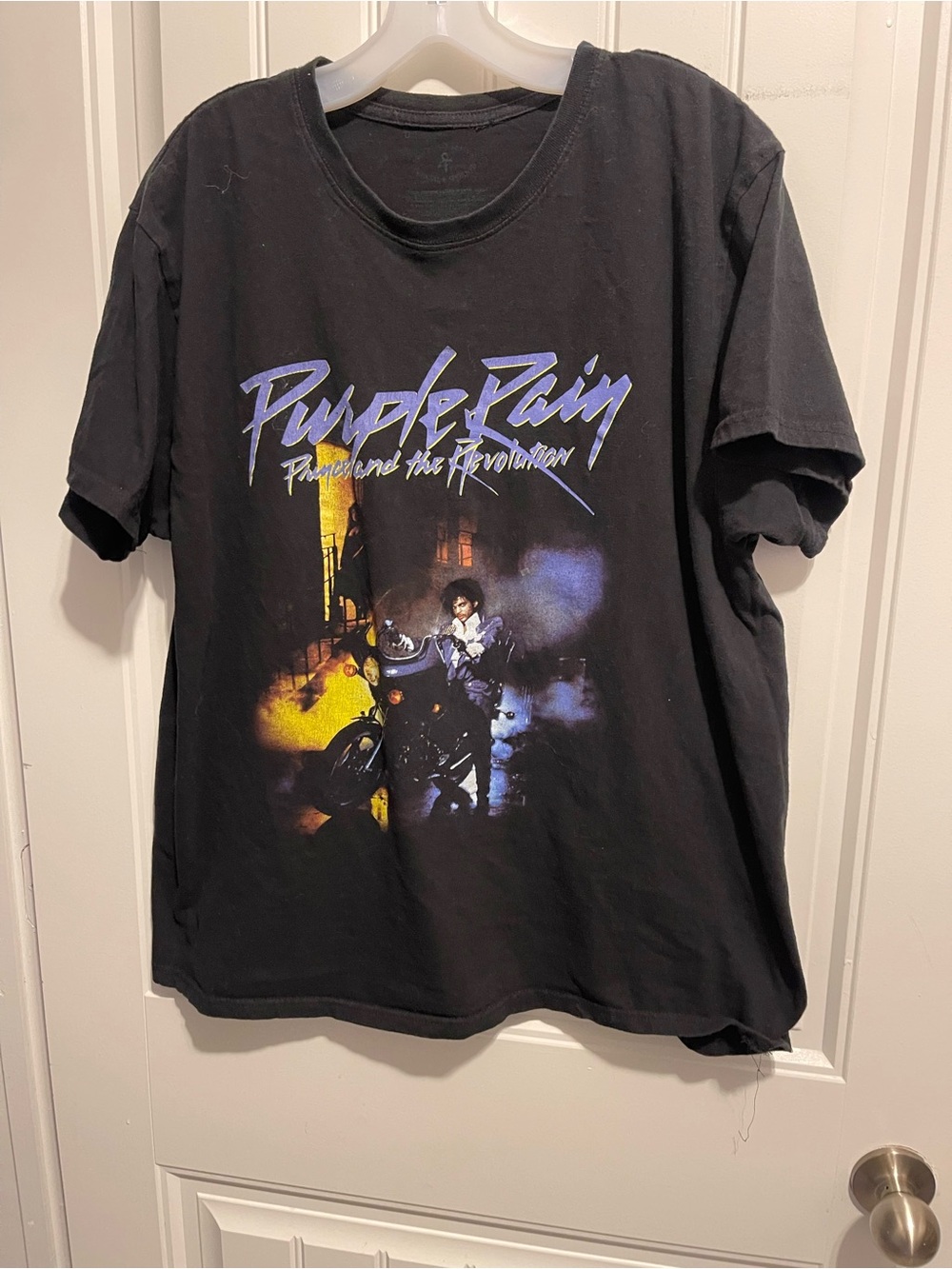 Prince Black Graphic 'Purple Rain' Tee with Purple and Yellow Art